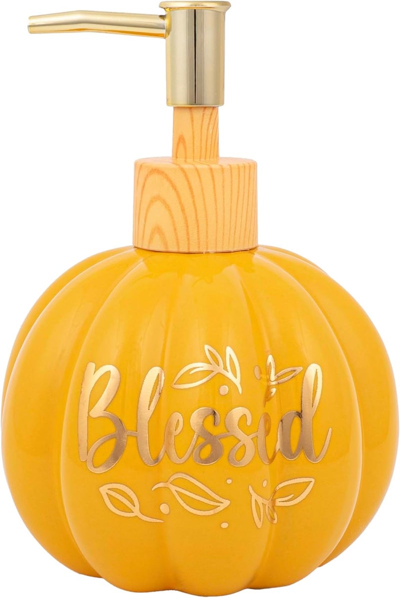 simple pleasures Grateful Pumpkin Spice Scented Liquid Hand Soap Dispenser - Autumn & Halloween Ceramic Novelty Decorative Refillable Hand Pump for Kitchen Countertops and Bathroom Sinks - Image 4